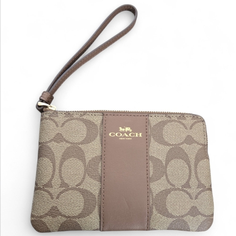 Coach Signature Brown Wristlet Clutch